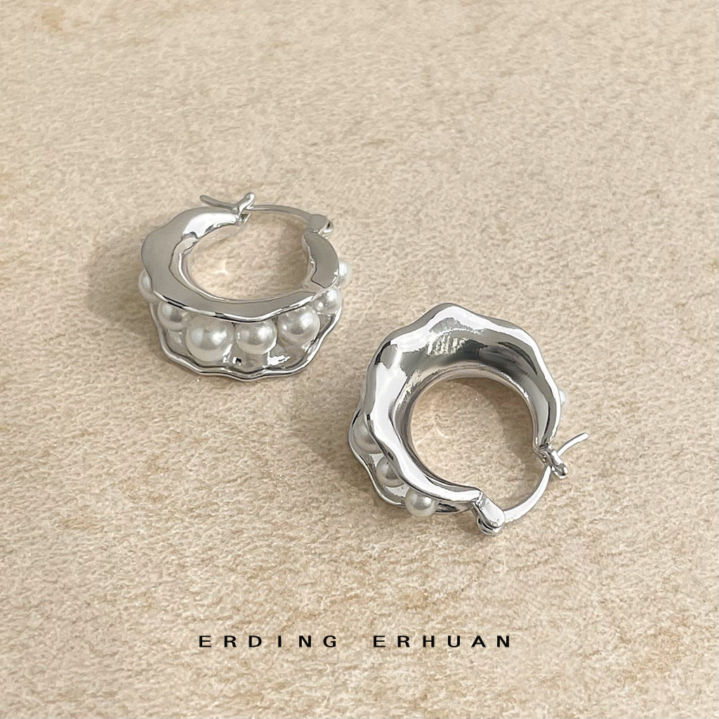 C廠【5387】原創設計升級版電鍍18K真金圓形幾何時尚通勤高級感珍珠耳環耳環 25.01-1