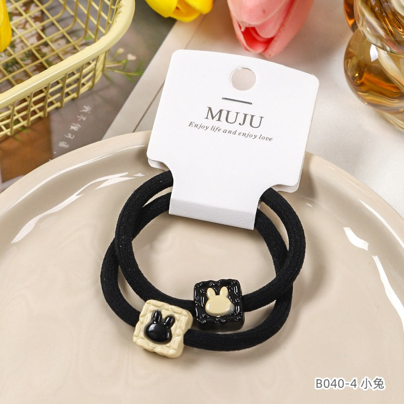 D廠【B040】高級感小香風髮繩精美2條卡裝皮筋經典黑白高彈性髮圈高馬尾頭繩 24.09-2「D廠-單筆結帳需滿,NT$600出貨(不含運費)」