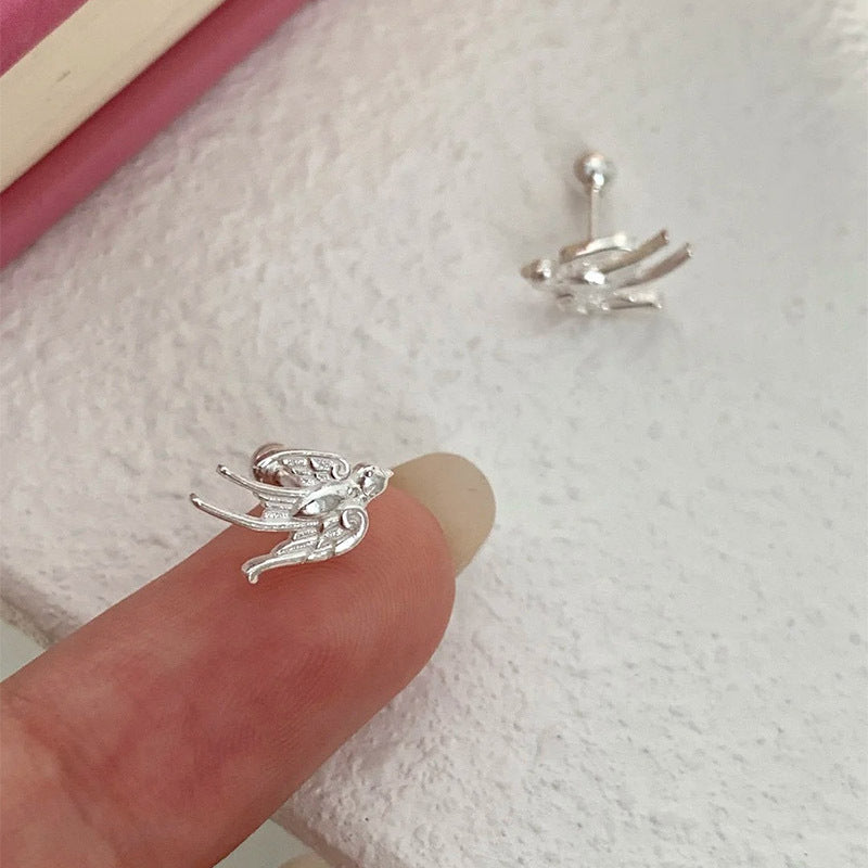 F廠【DQ10606E】足銀999森系簡約燕子耳環女氣質文藝飛鳥螺絲擰養耳純銀耳飾 25.04-3