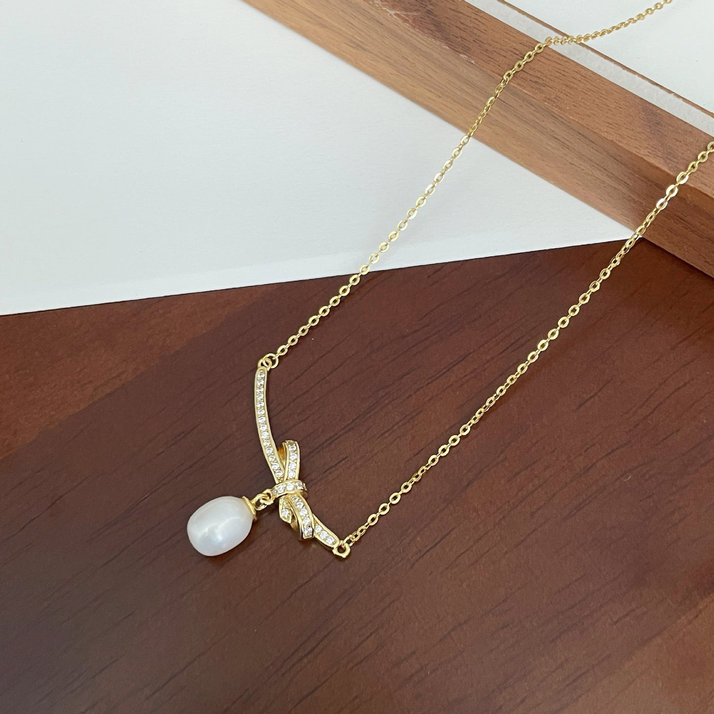 F廠【DQ0557N】法式復古S925純銀蝴蝶結淡水珍珠項鍊女小眾百搭鎖骨鏈輕奢感 25.03-4