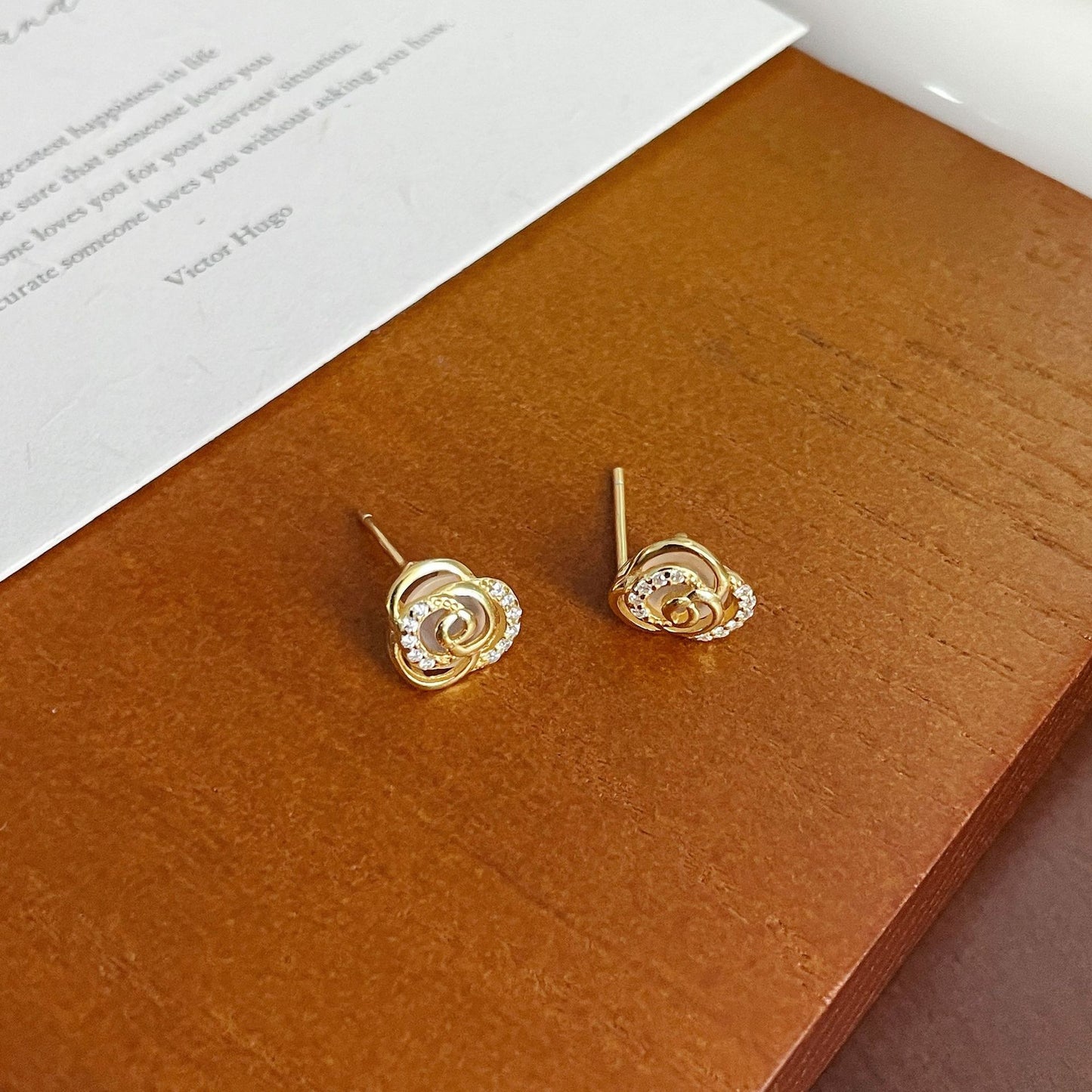 F廠【DQ10208E】S925純銀新中式天然玉髓玫瑰耳環女小眾設計花朵天然石耳飾潮 25.05-2