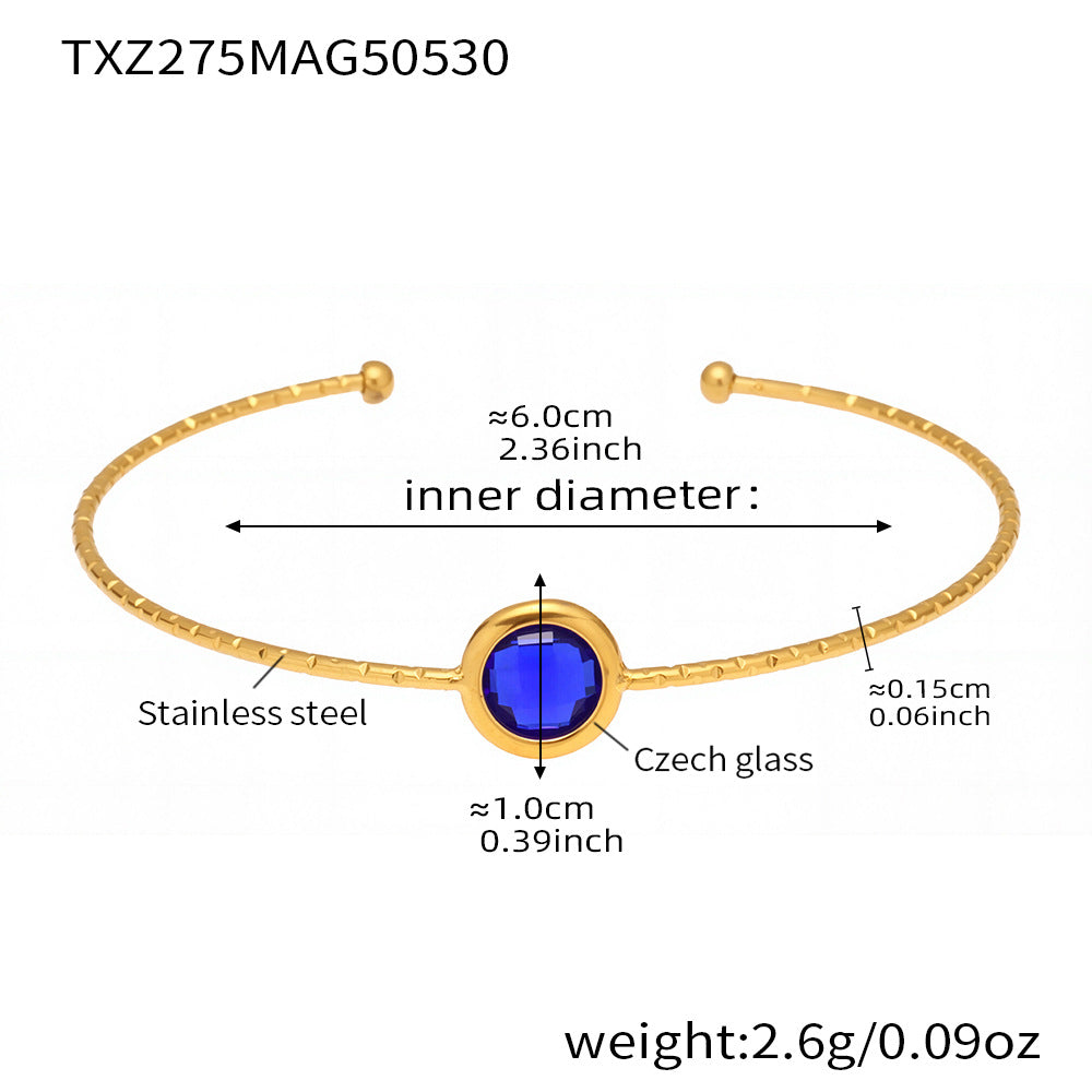 B廠 【TXZ275】歐美不鏽鋼材質切面捷克玻璃開口手鐲ins簡約設計時尚手鐲 25.06-1