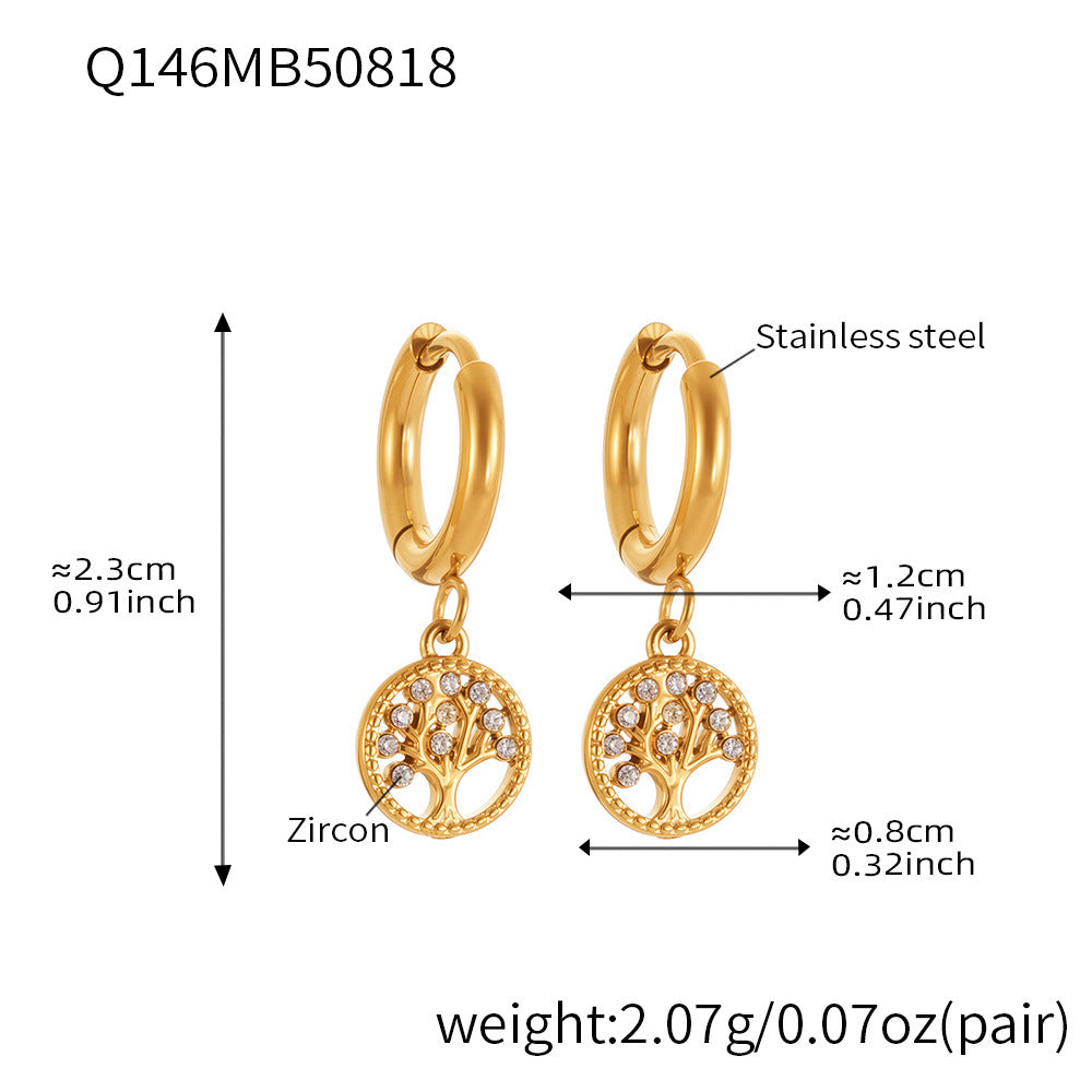 B廠【Q141】跨境新品不鏽鋼生命樹鑲鋯石耳環簡約輕奢風耳環鍍金不掉色 25.08-5