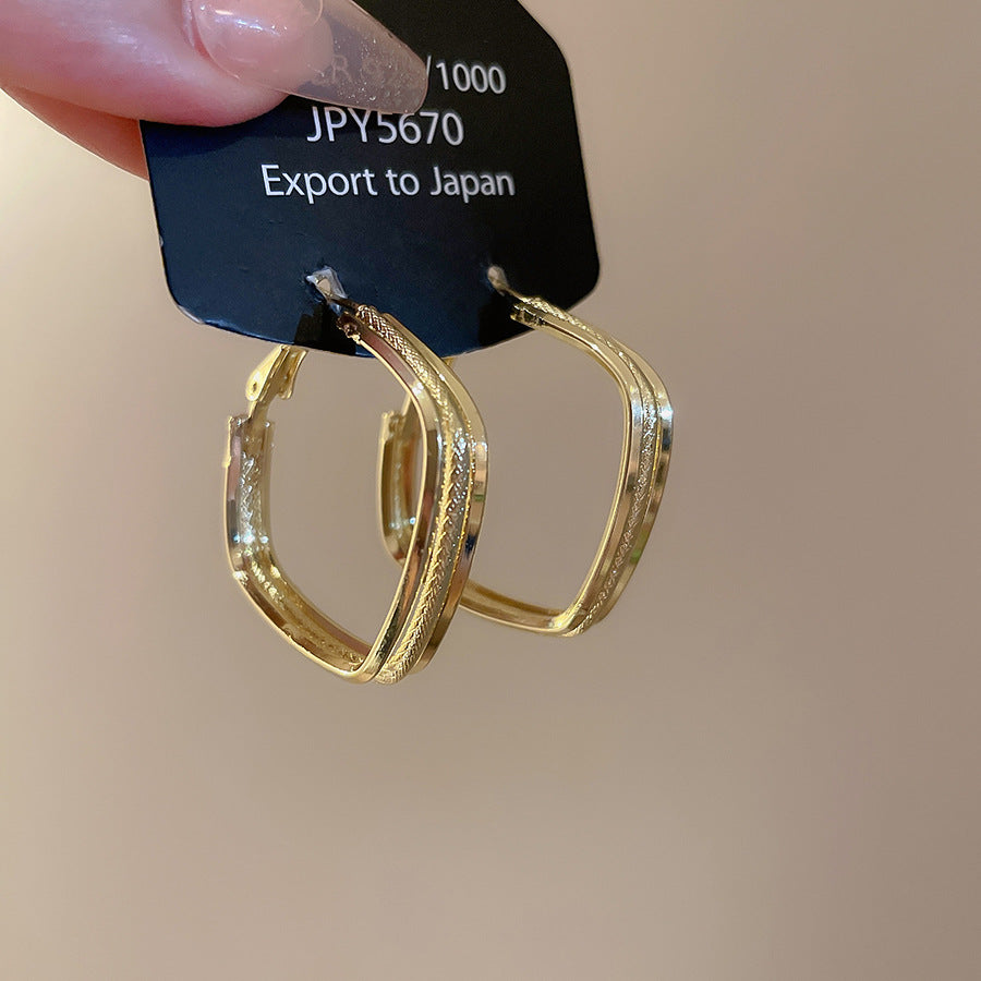 A廠【HE27603】925銀針幾何三層方形耳環歐美跨國時尚簡約耳圈耳環小眾設計感耳飾女 25.07-1
