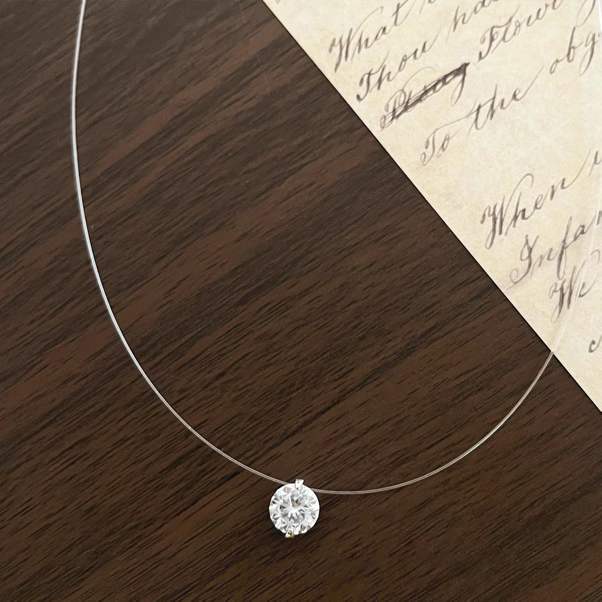 A廠【HN8744】鋯石圓形水滴吊墜項鍊時尚簡約小眾設計感鎖骨鏈輕奢高級感項鍊飾女 25.06-4