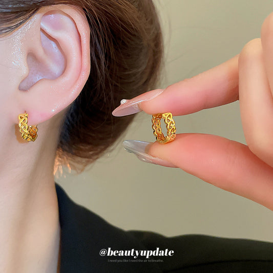 A廠 【HE26567】18k真金電鍍鏤空圓形交叉耳扣歐美復古氣質耳環輕奢高級感耳飾女 25.05-4