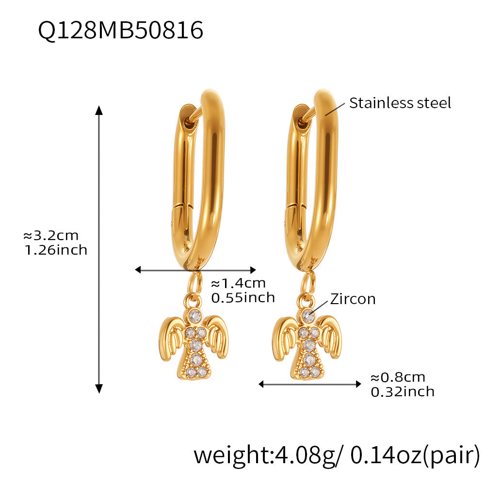 B廠【Q125】歐美飾品不鏽鋼扇形蝴蝶鑲鑽鋯石素圈耳環鍍18k真金不掉色 25.08-5