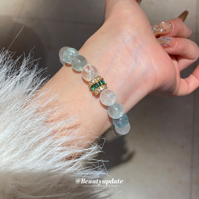 A廠【HB3453】全新中式白水晶彩螢石鋯石串珠手鍊輕奢高級感水晶手環氣質百搭手飾 25.01-4