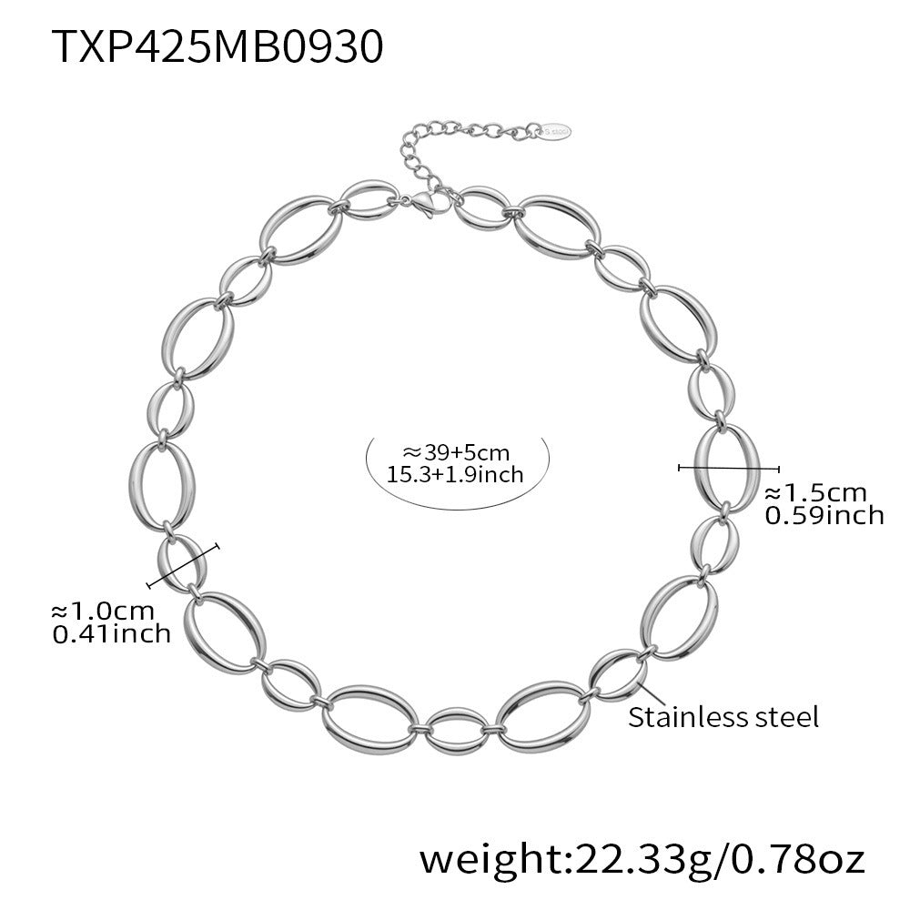 B廠【TXP425】 不銹鋼大小橢圓拼接項鍊手鍊 鍍18k金拼色ins誇張首飾套裝
25.10-2