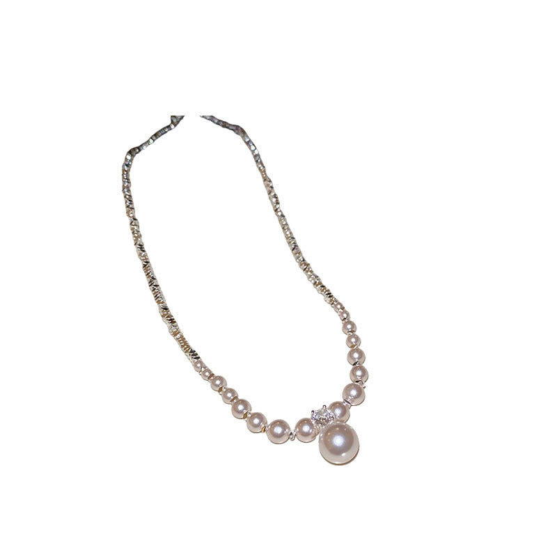 A廠【HN8205】鋯石碎銀黑旦石珍珠串珠項鍊個性冷淡風氣質鎖骨鏈小眾高級感頸鍊 25.02-3