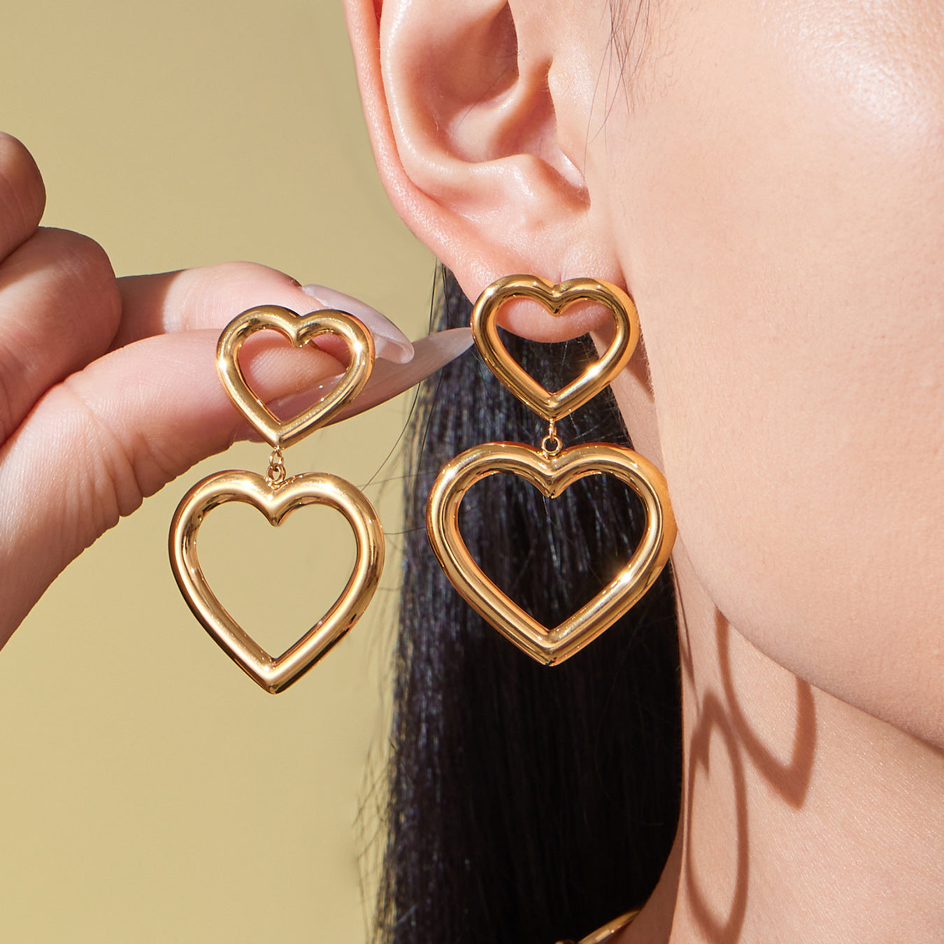 B廠【TXP452】不銹鋼幾何愛心項鍊手鍊耳環 鍍18k金個性誇張珠寶首飾套裝
 25.10-4