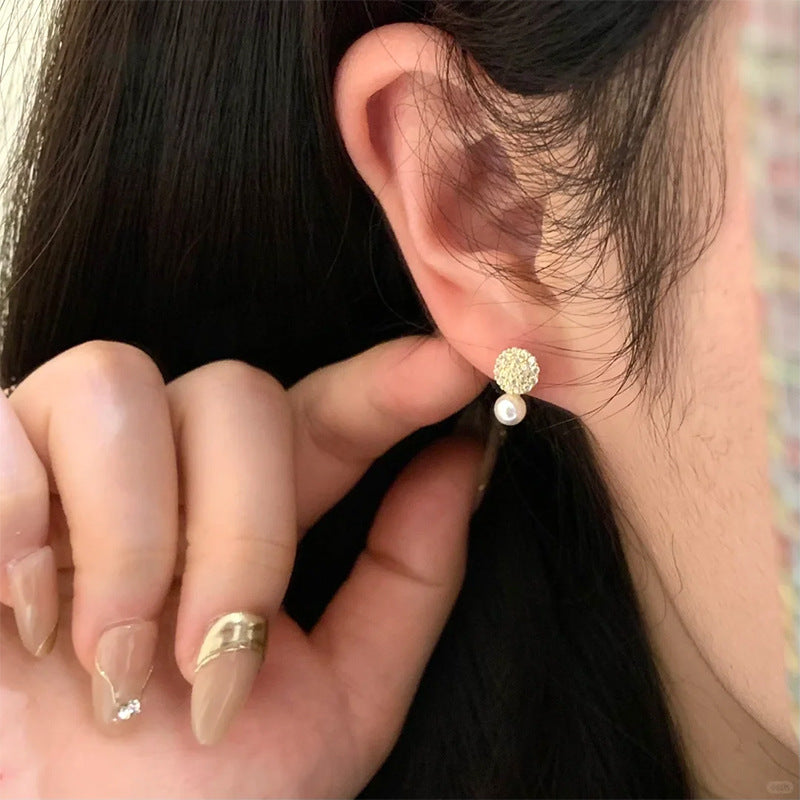 F廠【DQ10064E】S925純銀精緻復古仿珍珠耳環女日韓氣質圓形滿鑽時尚小巧耳飾 25.06-2