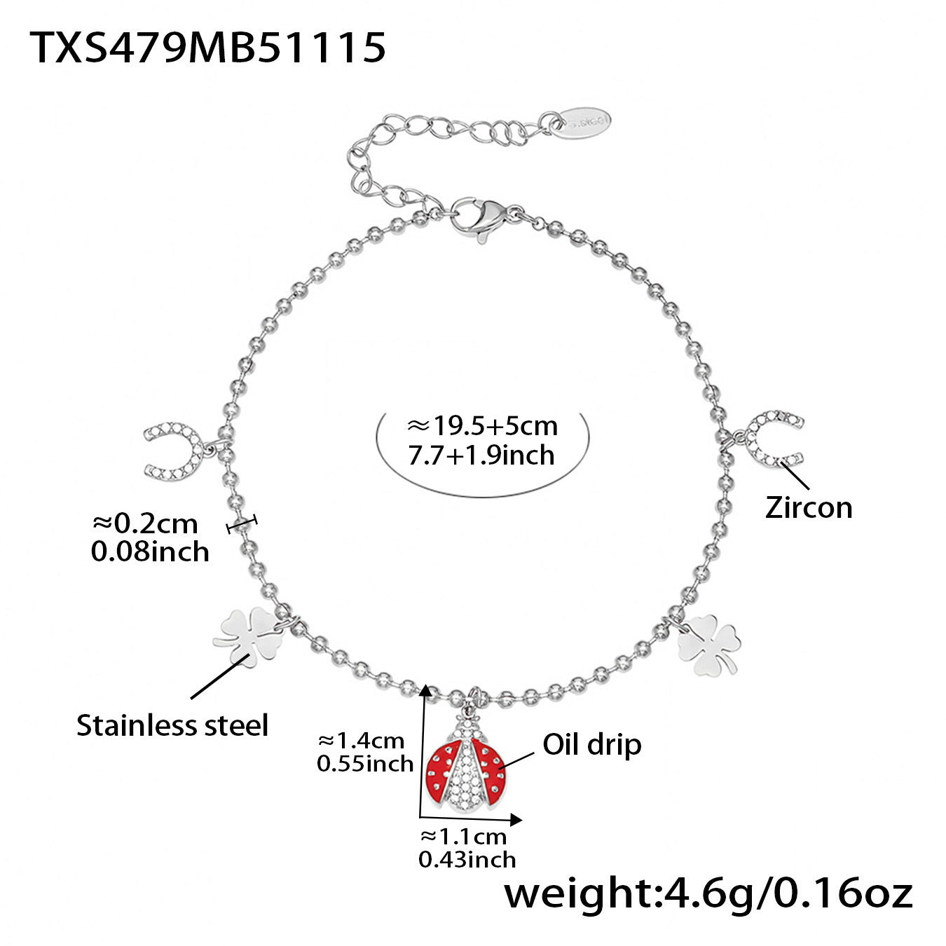 B廠【TXP479】不銹鋼5A鋯石滴油七星瓢蟲多配件吊墜項鍊手鍊耳環腳鍊套裝
25.11-3