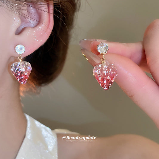 A廠【HE26162】925銀針鋯石樹脂草莓耳環韓國清新甜美耳環時尚百搭耳飾設計感小眾女 25.04-4