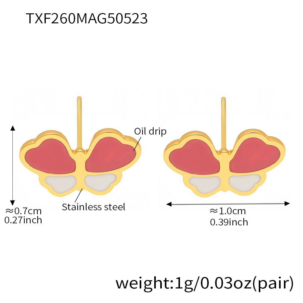 B廠【TXP260】歐美不銹鋼小蝴蝶滴油兒童飾品套裝耳環戒指手鍊項鍊不掉色 25.05-5