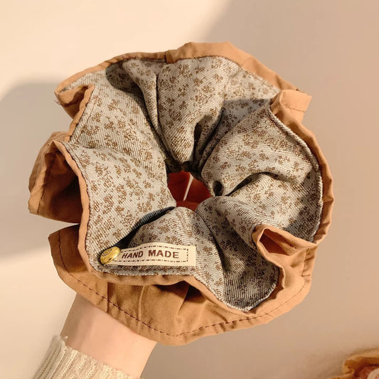 C廠【Y1042】咖色碎花大腸髮圈女高級感復古雙層扎頭發丸子頭超大頭繩百搭髮飾
26.01-1