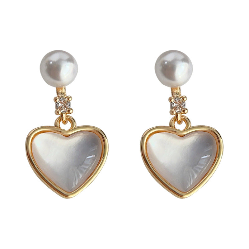 C廠【3991】輕奢風高級感微鑲鋯石貝殼愛心電鍍14K銀針耳環氣質簡約通勤耳飾 24.05-4