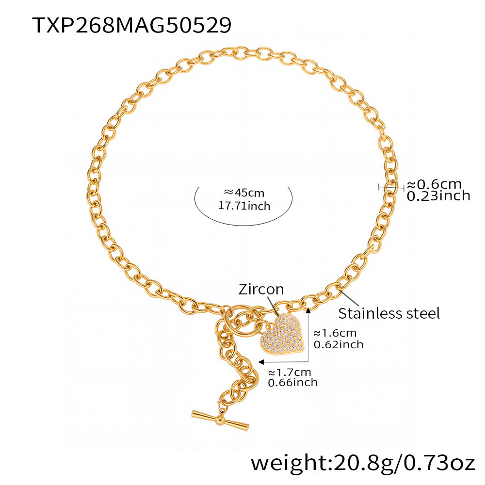 B廠【TXP268】歐美風飾品滿鑽5A鋯石愛心OT扣鎖骨項鍊手鍊套組不銹鋼材質 25.06-1