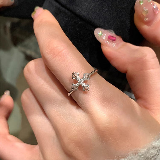 F廠【DQ8486R】S925純銀輕奢高級感十字架戒指氣質小眾金剛杵食指戒指環女潮 25.06-2