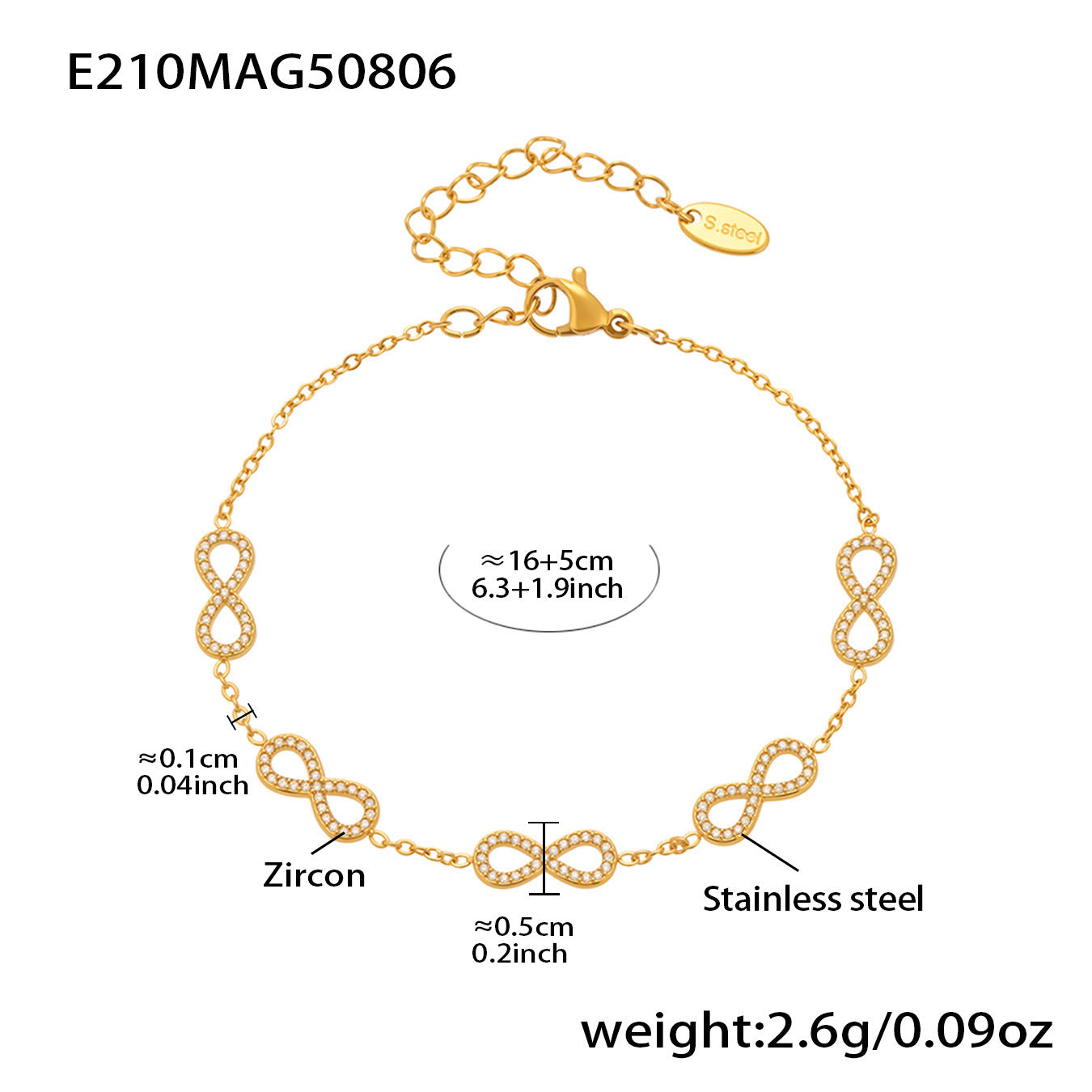 B廠【E209】INS風簡約手鍊不鏽鋼蝴蝶鑲鋯石飾品跨境新款手飾鍍18k真金 25.08-3