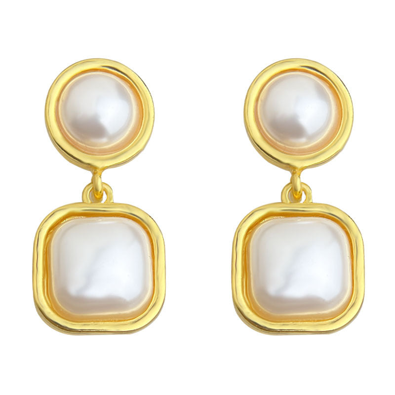 C廠【6962】法式復古中古風重工質感幾何方形銀針保色電鍍高級感耳飾耳環
 25.10-4