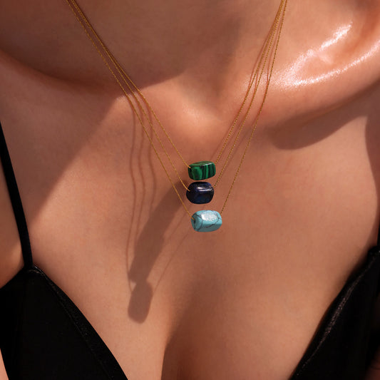 B廠【P594】ins小眾設計不鏽鋼鏈條項鍊藍松石青金石吊墜鎖骨鍊項鍊飾女 25.05-1