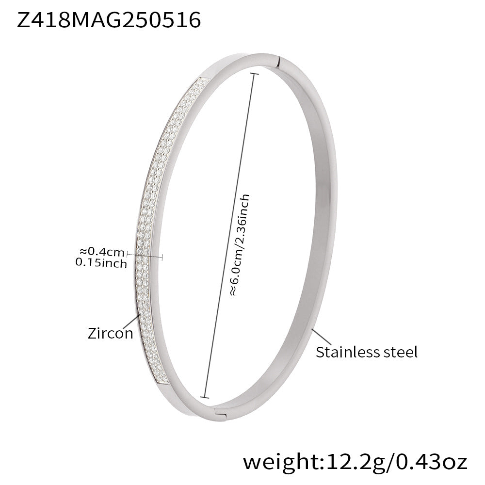 B廠【Z418】5A鋯石雙排滿鑽卡扣素圈手環不鏽鋼材質鍍18k真金手環保色 25.05-4