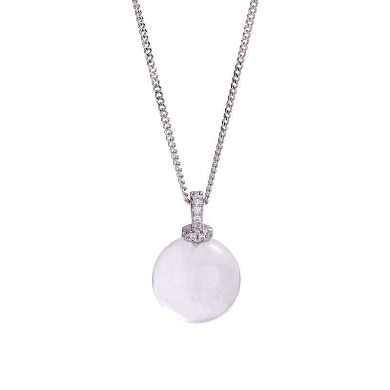 F廠【DQ0465N】S925純銀天然白水晶項鍊女氣質時尚清透圓球鎖骨鏈 25.08-2