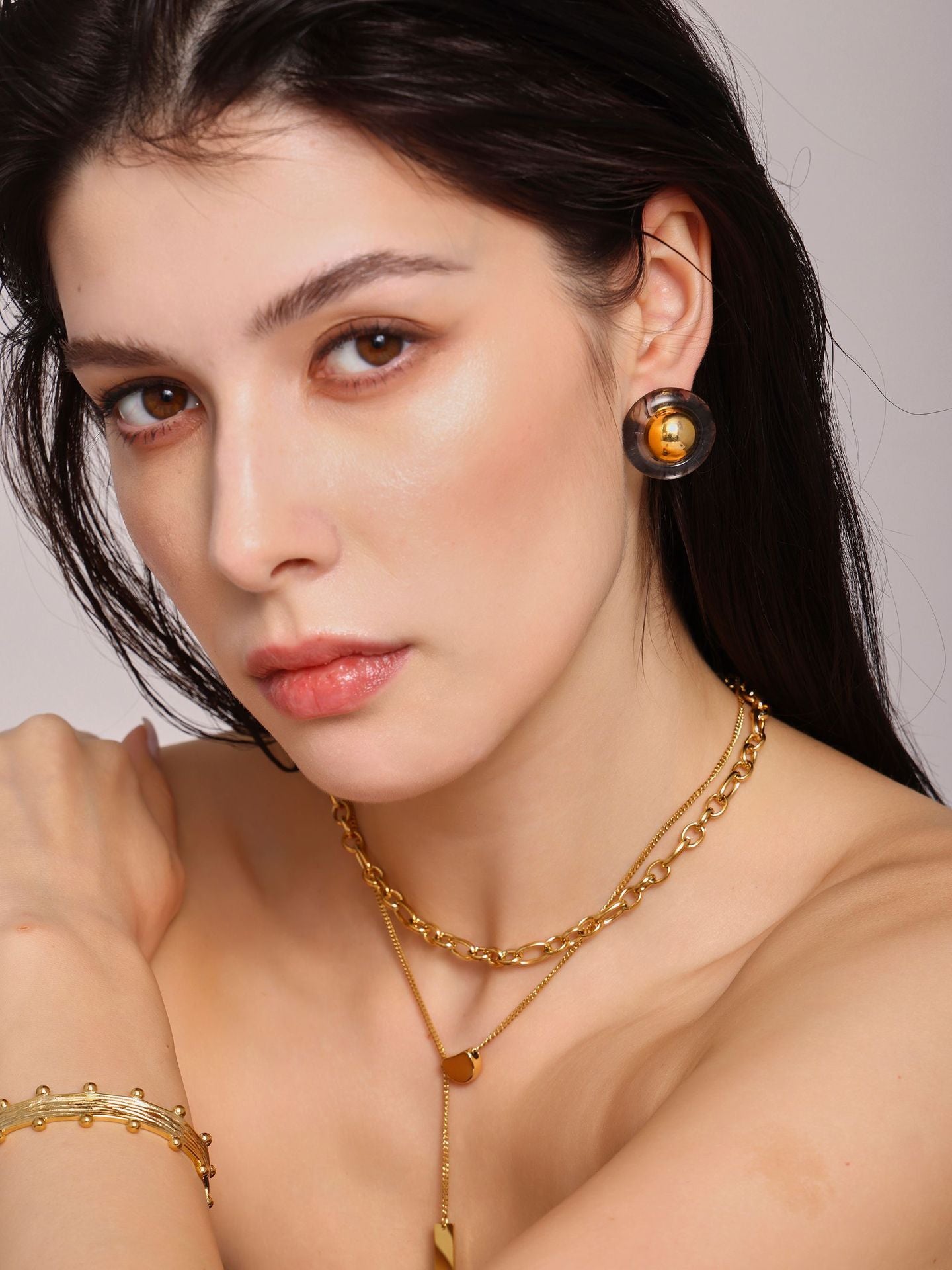 B廠【F1167】水墨渲染樹脂耳環時尚耳環銅PVD鍍18K真金耳飾 25.01-4