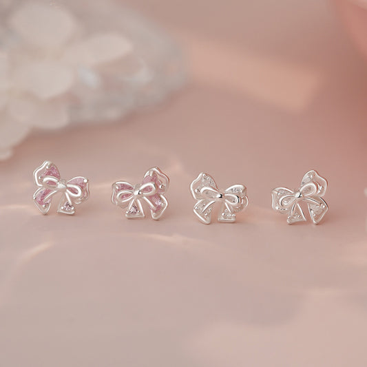 E廠【YC2442E】S999足銀蝴蝶結鋯石耳環 清新文藝韓風韓式小眾溫柔耳飾 25.06-2