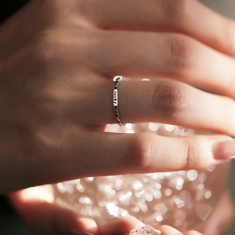 F廠【DQ8349R】小眾設計感lucky鏈條戒指女S925純銀輕奢時尚字母食指戒指環
 25.10-4