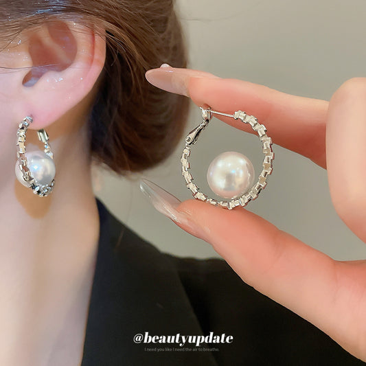 A廠【HE27036】925銀針不規則圓形珍珠鏤空幾何耳圈小眾設計感耳環輕奢高級感耳飾女 25.06-3