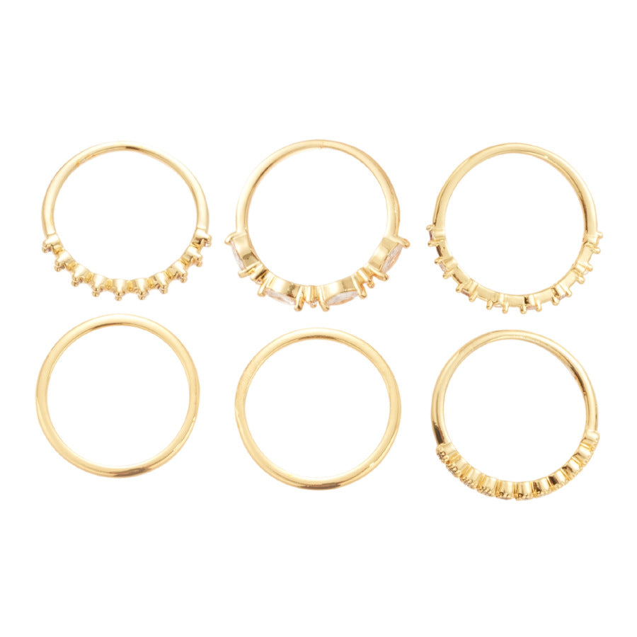 A廠【HR2759】鋯石幾何圓戒指六件歐美法式宮廷風百搭食指戒輕奢高級感指環
 25.10-4