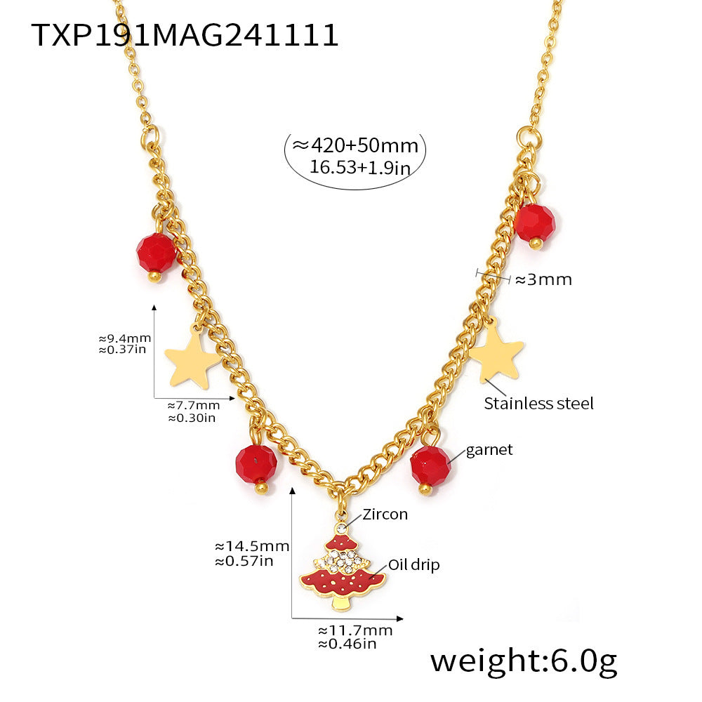 B廠【TXP191】琺瑯彩釉鑲嵌鋯石聖誕樹項鍊手鍊耳環組不鏽鋼氛圍感飾品
25.09-1