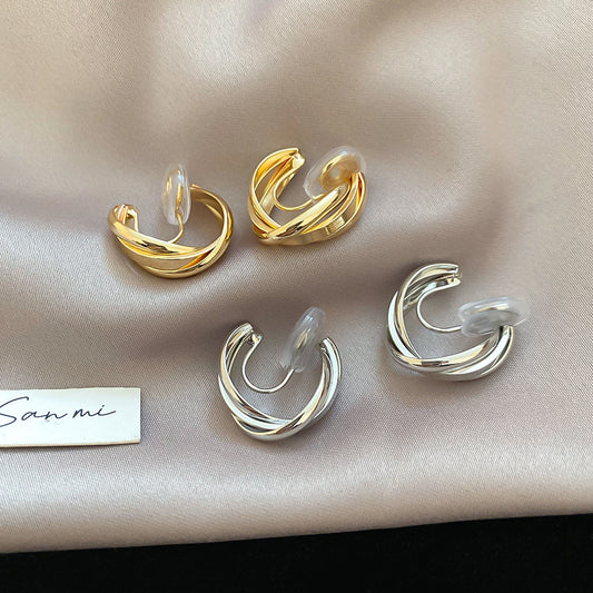 A廠【HE28291】交叉蚊香盤金屬無耳洞耳夾通勤百搭簡約耳環輕奢高級感小眾耳飾女
 25.08-5