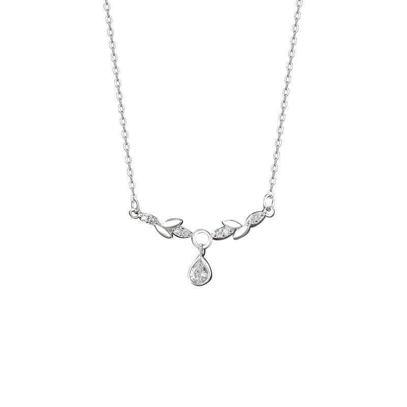 E廠【YC1255N】S999足銀水滴兩鑽樹枝項鍊森系清新文藝溫柔韓風鎖骨鏈 25.05-5