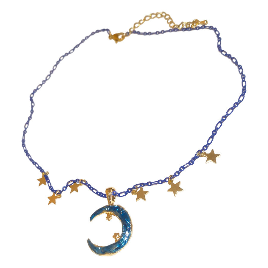 A廠【HN8436】滴油星星月亮吊墜項鍊時尚個性設計感鎖骨鏈輕奢氣質首飾女高級感 25.04-3
