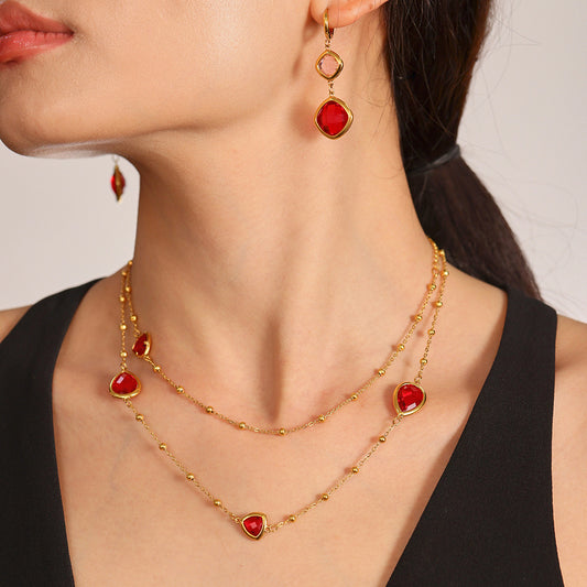 B廠【TXP265】不鏽鋼飾品閃亮水滴切面捷克玻璃石長項鍊歐美小眾設計感 25.06-2