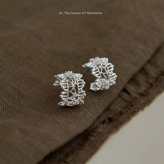 C廠【6541】蕾絲邊鏤空輕奢風925銀針蕾絲耳飾清新甜美氣質新款耳環飾品 25.08-3