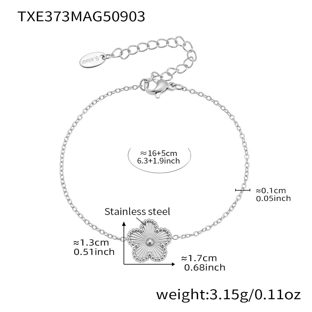 B廠【TXP373】歐美飾品不銹鋼雙面批花五葉花吊墜項鍊手鍊套裝鍍18k真金
25.09-2