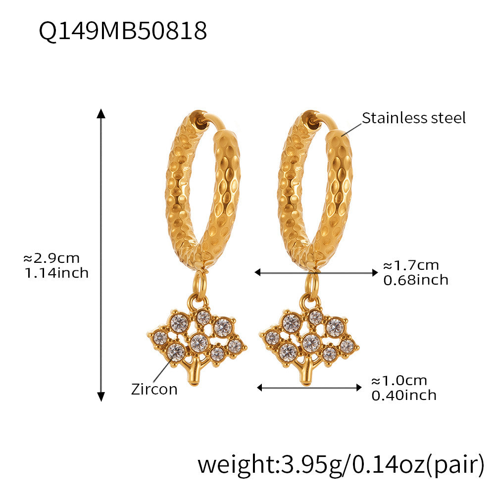 B廠【Q141】跨境新品不鏽鋼生命樹鑲鋯石耳環簡約輕奢風耳環鍍金不掉色 25.08-5