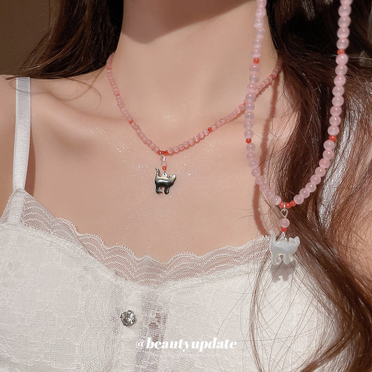 A廠【HN8638】貓眼石貝殼小貓吊墜項鍊清新甜美氣質百搭鎖骨鏈小眾高級感頸鍊女 25.05-1