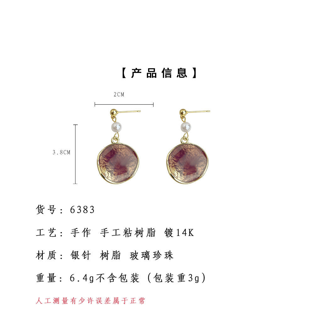 C廠【6383】彩霞!原創手工設計師琺瑯滴釉紫色漸變圓形幾何新耳飾女耳環 25.07-1