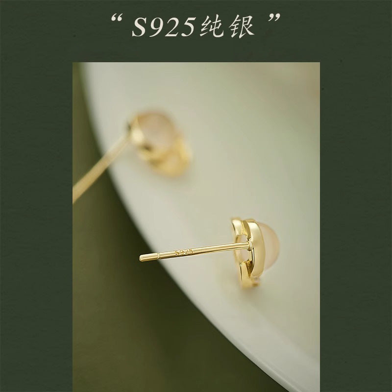 F廠【DQ11680E】S925純銀輕奢天然白玉髓耳環女小眾高級幾何圓形百搭氣質耳飾 25.02-3