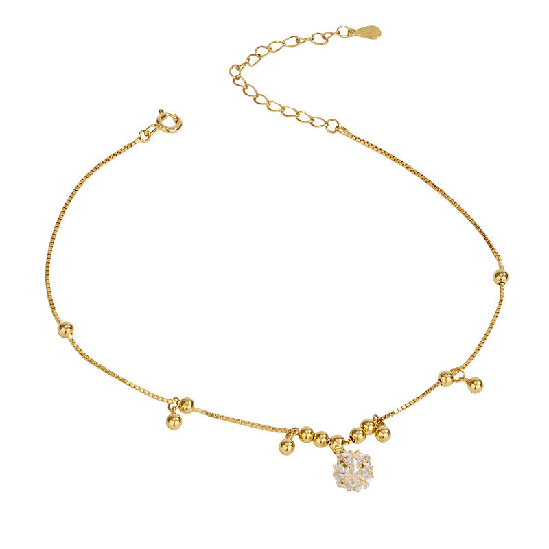 F廠【DQ0028J】S925純銀小眾設計閃鑽玲瓏球腳鍊ins輕奢性感足鍊腳飾女 25.05-5