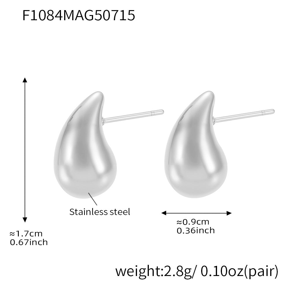 B廠【F1084】不鏽鋼幾何小水滴耳環18k真金歐美時尚百搭個性氣質耳環 25.07-4