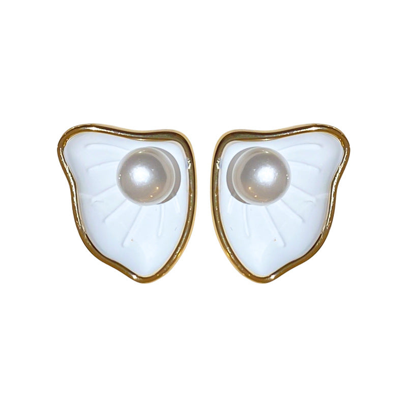 A廠【HE22568】真金電鍍925銀針人造珍珠款貝母形耳環精緻時尚耳環溫柔高級感耳飾女 24.09-4