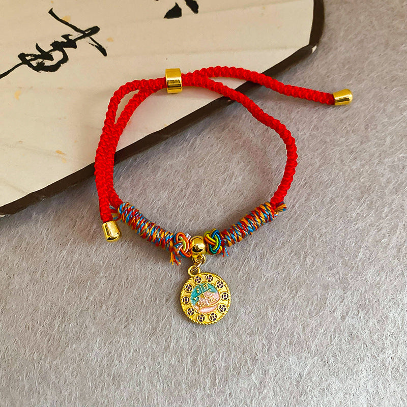 A廠【HB3335】新中式滴油菱形福字新年紅繩手鍊時尚百搭手繩手環輕奢高級感手飾 24.12-3