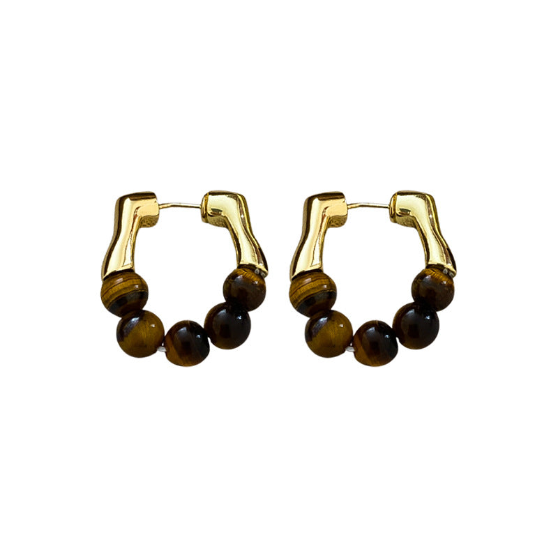 A廠【HE17440】真金電鍍925銀針虎眼石款耳環美拉德復古氣質耳環耳環輕奢高級感秋冬 24.11-2