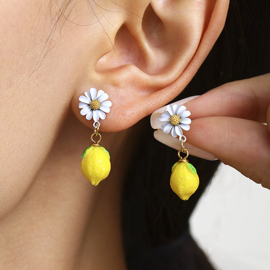 B廠【TXF288】ins小香風不鏽鋼5A鋯石檸檬花朵耳環女歐美新款耳環18k鍍金 25.06-3